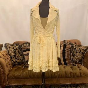 Cream Tie Belt Coat Dress